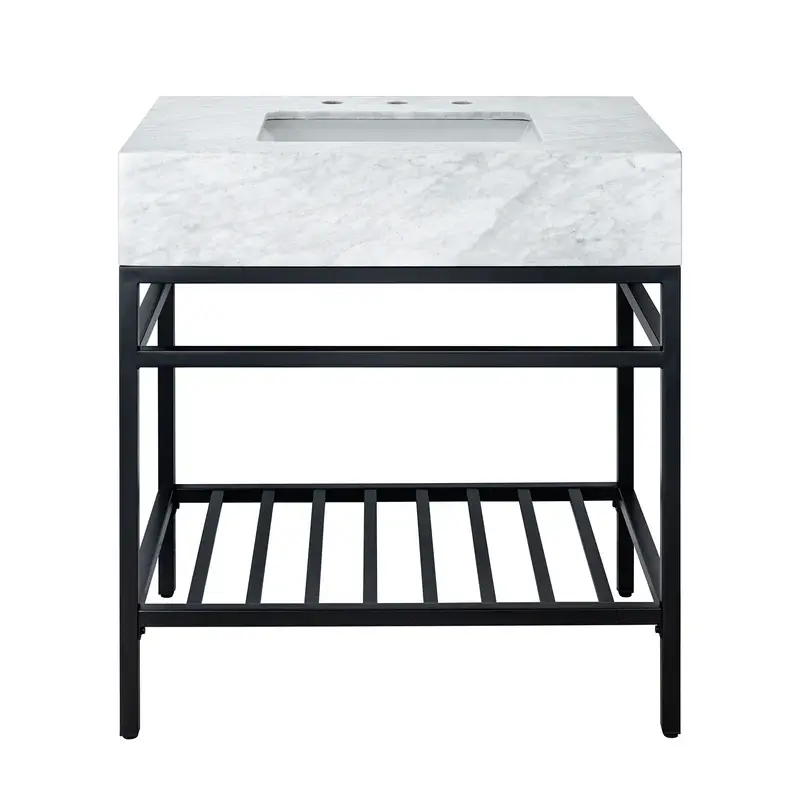 TEHOME 30'' Free Standing Single Bathroom Vanity Set with Natural Marble Top, Black Color