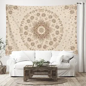 Boho Floral Mandala Beige Tapestry, Funny Tapestry and Cool Posters for Room Wall, Grunge Room Decor for Men Boys, Man Cave Decor for Home Bar Game Room, 79×58 Inches for Guys