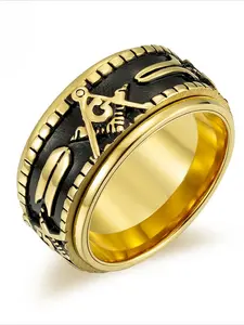 Rotable titanium steel Masonic ring Engraved Ring unique domineering high-end feel personality versatile trendy men's large-sized finger ring jewelry