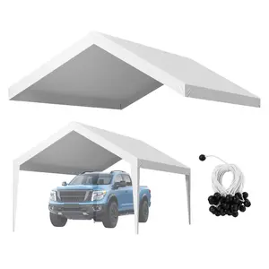 Carport Replacement Canopy For 12 X 20 Ft Portable Garage Tent Top Tarp, UV-Resistant Waterproof Car Shelter Cover, Heavy-Duty Carport Canopy With Ball Bungees, White, Frame Not Included