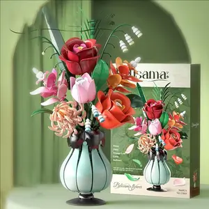 Rose Bouquet Vase Building Blocks, 566pcs/box Flower Model Blocks Toy, Creative Building Blocks, Ornaments, Holiday Gift, Decor