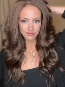 MACA BAKA Violet Chocolate Brown Lace Front Wig with Scandinavian Hairline Low Density 18 Inches Long Natural Wavy Brunette HD Synthetic Lace Front Wigs for Women Pre Plucked