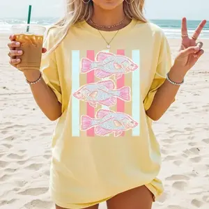 Comfort Colors Fish Stripes Shirt Summer Coastal T-Shirt Aesthetic Nautical Graphic Tee Vintage Retro Ocean Vacation Apparel Minimalist Fisherman Gift Spirit Era Art, Clean Look, Goes with Anything, Soft Touch, Feels Like a Favorite