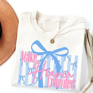 Make Heaven Crowded Bow T-Shirt| Cute Coquette Christian Aesthetic Christian TShirt| Preppy Religious Tee| Jesus