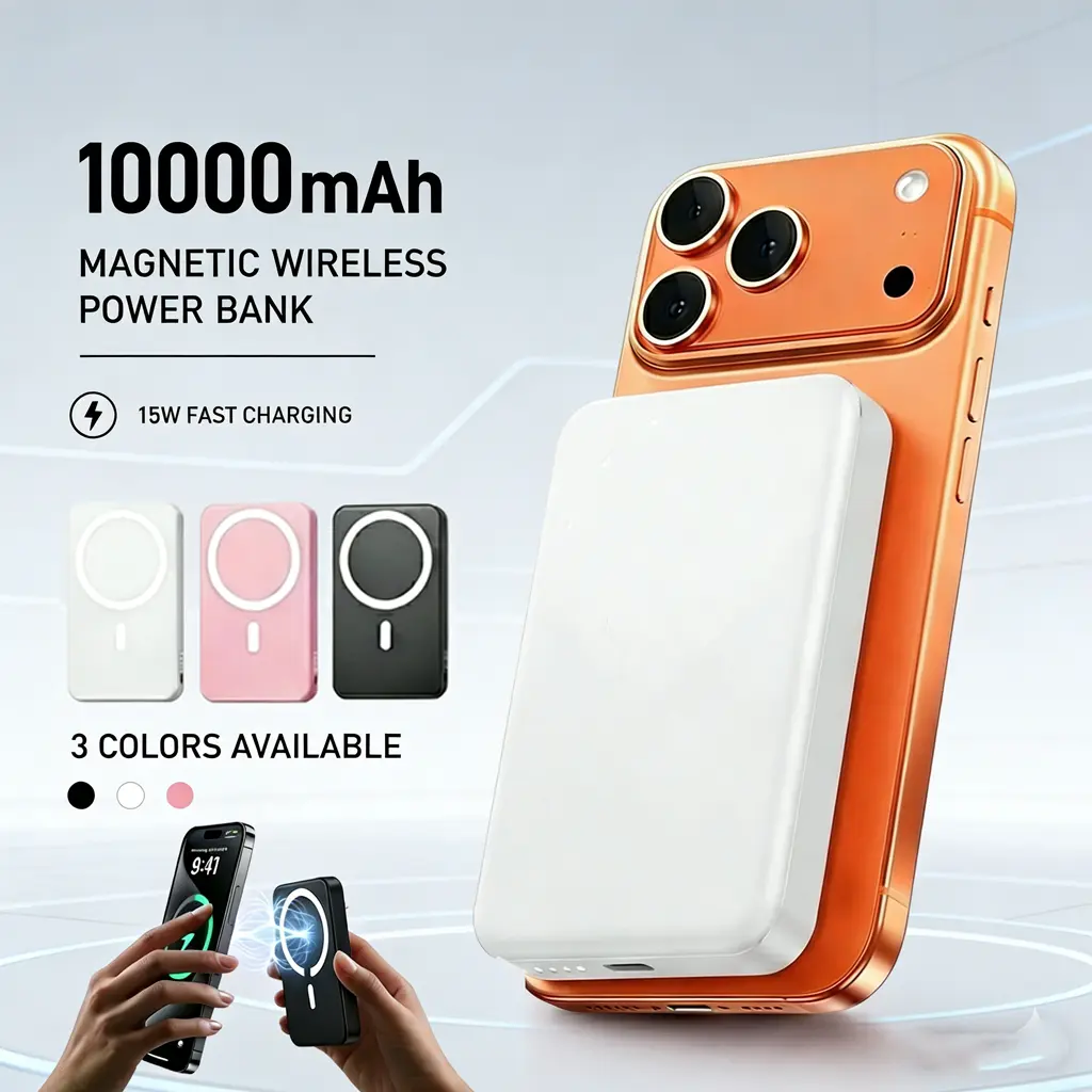 5000mAh/10000mah Magnetic Wireless Power Bank , Portable Charger with Type-C 15W Fast Charging, Mini Magnetic Battery Pack for iPhone 17 16 15 14 13 12, for Samsung,for Android, Includes Universal Magnetic Ring Chargeable