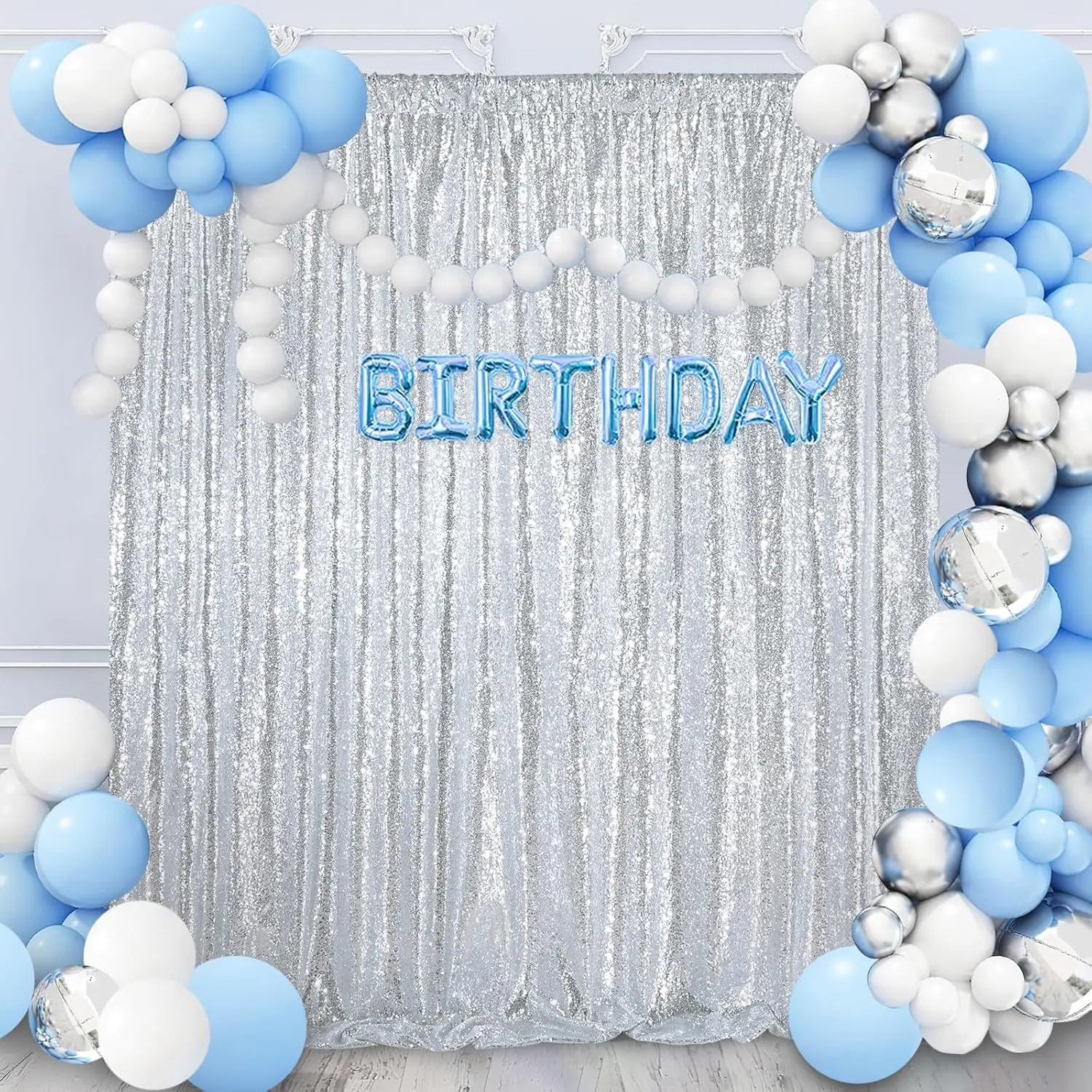 Silver Sequin Backdrop 1 Pcs-7ftx7ft Glitter Photo Booth Backdrop Curtains for Wedding Birthday Baby Shower Event Party Decorations Banners