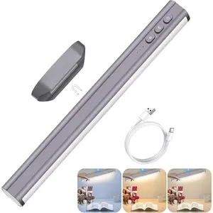 Cordless Under Cabinet Lighting,  Closet Light, 5W Desk Lamp, Dimmable, Button Control, Adjustable Color Temperature/Brightness, Rechargeable USB-C  Cabinet Lights (Gray)