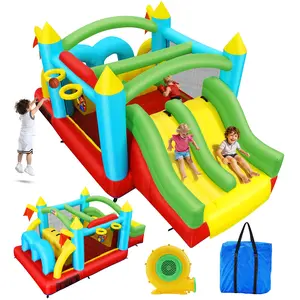 AKEYDIY Giant Inflatable Bounce Castle for Kids Ages 3-12, Includes Blower, Crawl Tunnel, Dual Slides and Basketball Hoop, Multifunction for Climbing, Jumping, Boxing, Indoor & Outdoor Use, Ideal Birthday & Holiday Gift for Kids