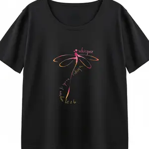 Whisper Let It Be Long Sleeve Tee - Gradient Dragonfly Calligraphy Graphic Minimalist Artistic Poetic Shirt for Women Vintage Aesthetic
