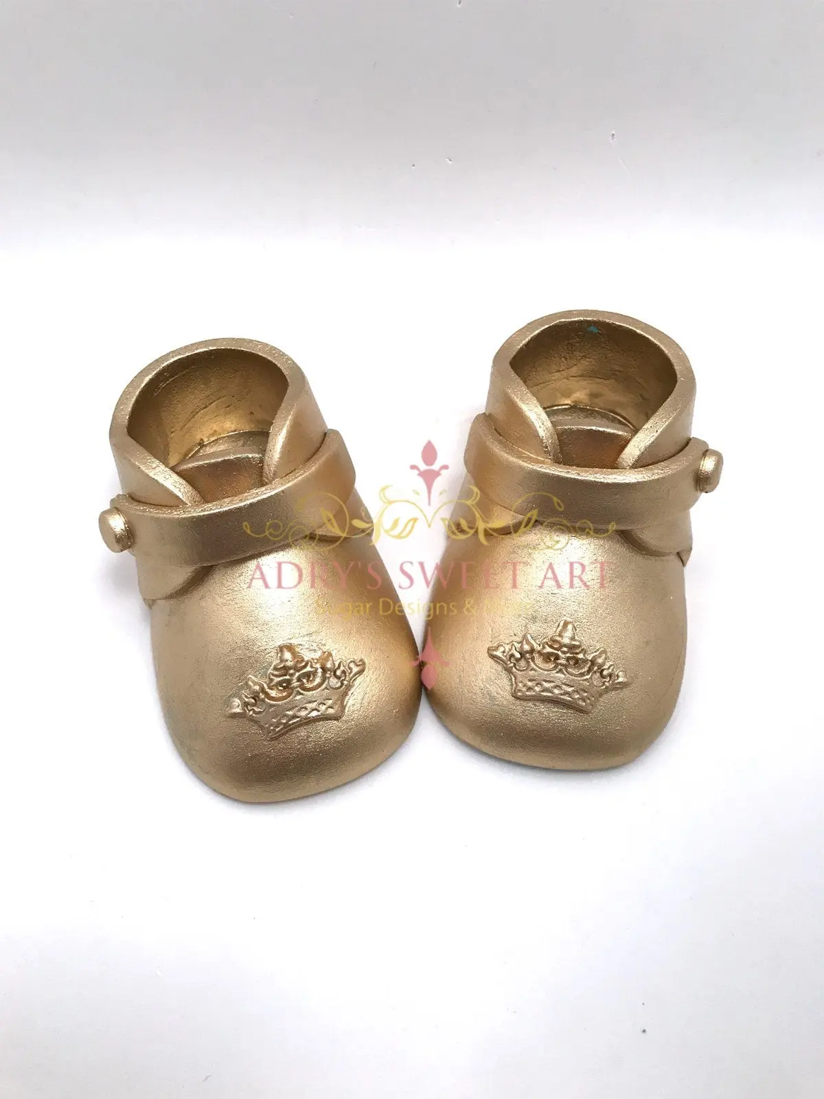 Gum Paste Gold Baby Boots with Crown  Cake Topper