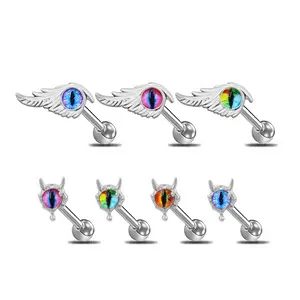 HERVAY 20G/6MM Halloween Gothic Eye & Wing Body Piercing Jewelry - Stainless Steel Ear Cartilage Studs For Helix, Daith, Tragus, Rook, Lobe Trending Punk Earrings