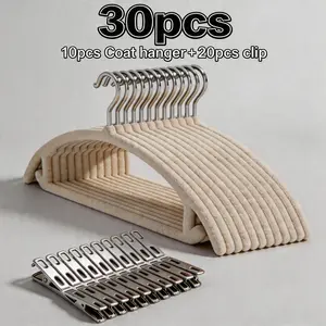 Plush Hangers Set, Non-Slip No-Trace Shoulder Protection, Space-Saving Design, 30pcs, Universal Clothes Hanger for Home Use