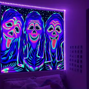 2D Flat - 2D Flat • 1pc 2D Printed Neon Skull Portrait Tapestry • Wall Hanging • Background Fabric for Decorating Living Rooms, Bedrooms, Dorms, And Party Backdrops