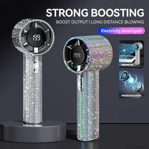 Diamond Fan Luxury Bling Portable Handheld Turbo Fan 3 Gear Wind Rechargeable Long Battery Life Hand Fan With Digital Display For Outdoor Activities Travel Office Strong Boosting Output Long Distance BlowingXXCharmLane5
