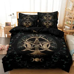 3pcs Tree Of Life, Pentagram, Triple Moon Phase,Green Vines And Leaves Digital Print Bedding Duvet Cover Set,(1 Duvet Cover + 2 Pillowcases,No Core)Bedding Supplies For Home Bedroom Hotel