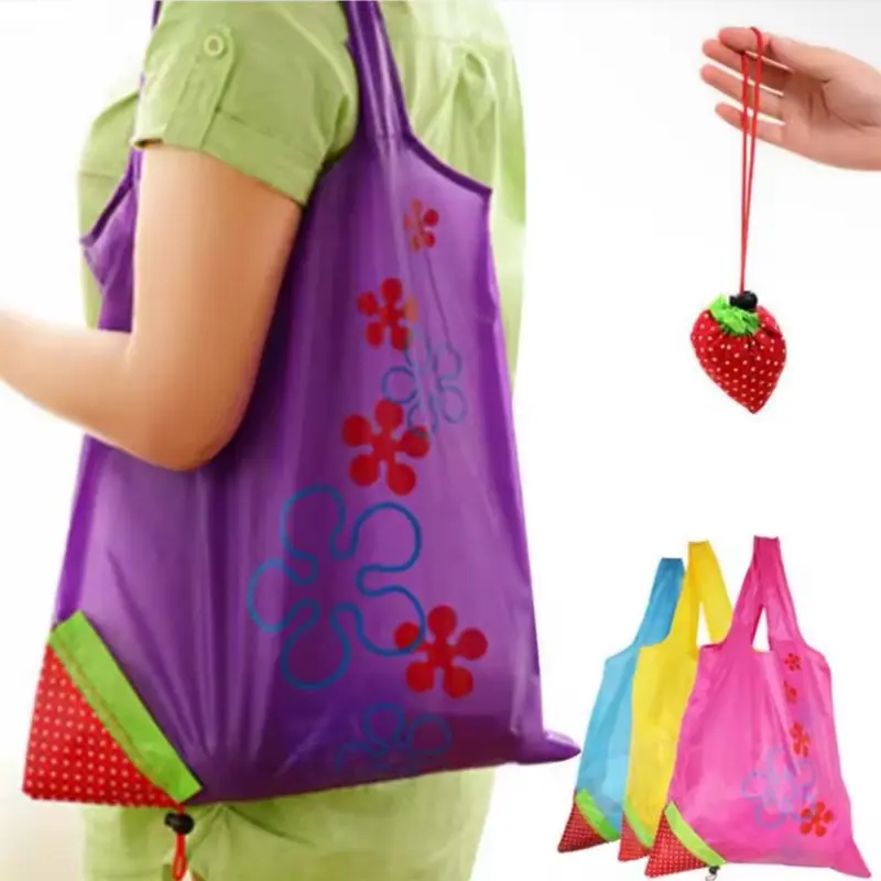 YELLOW Strawberry Foldable Reusable Tote Bag