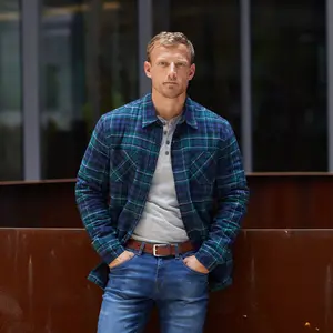 Sherpa Lined Flannel Shirt Jacket In Evergreen