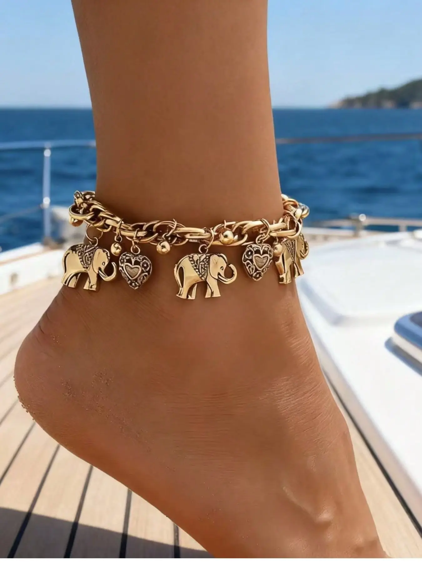 Boho Elephant Charm Anklet for Women, Layered Beach Anklet Bracelet, Foot Jewelry, Trendy Jewelry, Casual Vacation Jewelry Trend, All Seasons Wear
