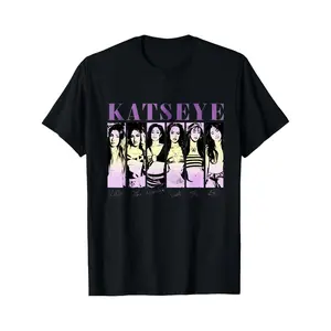 Katseye Black T Shirt With Group Portrait And Purple Text For Fans And Concert Wear