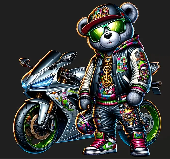 Street Style Bear Ready-to-Press DTF Heat Transfers - DIY Crafts Supplies for Cotton, Polyester Garments, Optimal Results at 300-320°F Firm Press Settings