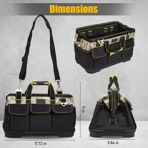 Heavy Duty Waterproof Tool Bag 20 Inch – Wide Mouth Organizer with Molded Base, Multiple Pockets, Adjustable Shoulder Strap – Portable Storage for Electricians, Mechanics, DIY