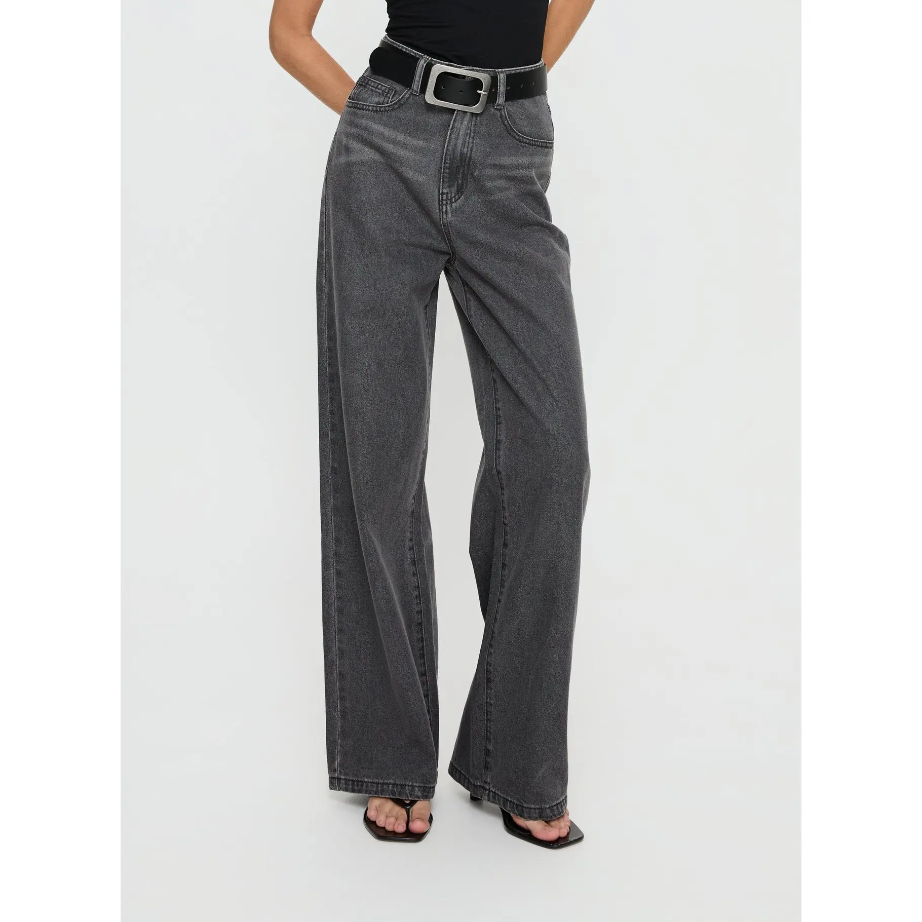 Nicolo High Rise Straight Leg Jeans Washed Grey