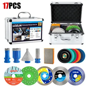 LOZLIN 17PCS Diamond Tool Kit for Tile, Includes Diamond Drill Bits, Saw Blades, Polishing Pads,Hand Pad, Chamfer Drill & Milling Bits, Cut & Grind Porcelain, Glass, Marble, Quartz and Ceramic