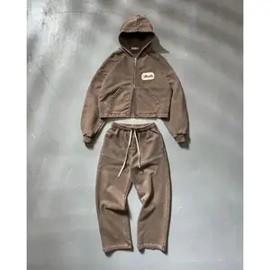 American street solid color casual wear cotton comfortable sportswear sweatshirt men two-piece Harajuku jogging pants