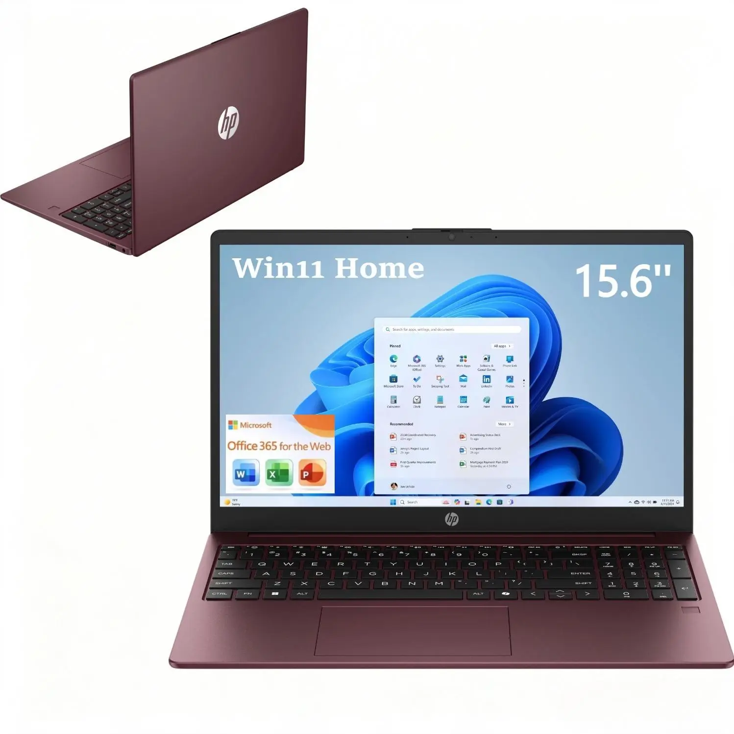 HP 15.6" HD Laptop | Intel N200 Processor, Up to 8GB RAM, 192GB Total Storage(128GB UFS+64GB SD Card), Windows 11 Home, Glimmer Garnet