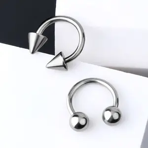 Oufer Titanium 2PCS 16G Horseshoe Septum Ring Pack 8/10/12mm - Classic Hoop Style with Ball & Spike Ends for Daily Use Body Jewelry