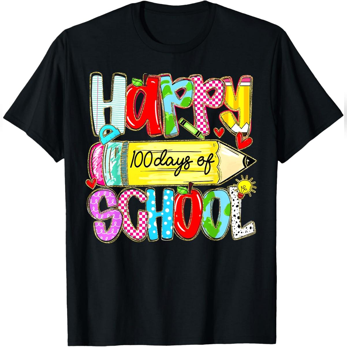 100th Day Of School Pencil Teachers Child Happy 100 Days T-Shirt Comfy Everyday T-Shirt