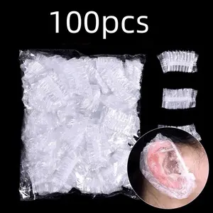 100pcs Transparent High-Quality Ear Covers, Disposable Elastic Ear Protection Caps, Ideal for Bathing, Hair Dyeing, Beauty Salons