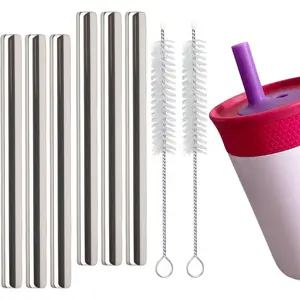 8 count Stainless Steel Straw Replacement for   12oz 15oz Tumbler Straws with 2 count Cleaner Compatible with  Water Bottle Metal