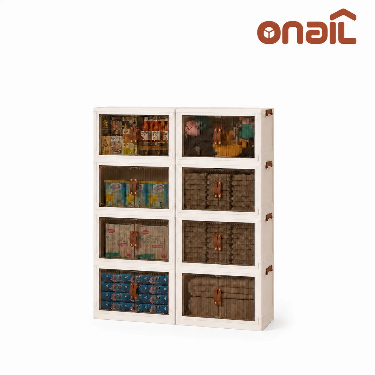 ONAIL Foldable Storage Box with Lid Stackable Household Organiser in Cream White for Kitchen Bedroom Bathroom & Warehouse Large Capacity L XL XXL Sizes