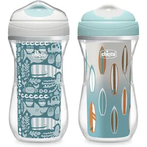 Sippy Cup 12+ Months, 9oz Toddler Training Cup with Bite-Resistant Rim Spout,-Wall, BPA-Free, 2-Pack, Ocean Print/Surf
