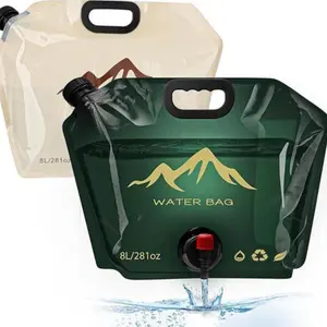 Foldable Water Bag, 2 Counts Water Storage Bag with Handle & Faucet, Outdoor Water Container for Camping & Hiking & Survival Kit