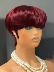 Women's Short Straight Human Hair Wig Pixie Wigs 6 Inch Pixie Cut Layered with Bangs, Full Machine-Made Design for Everyday Use