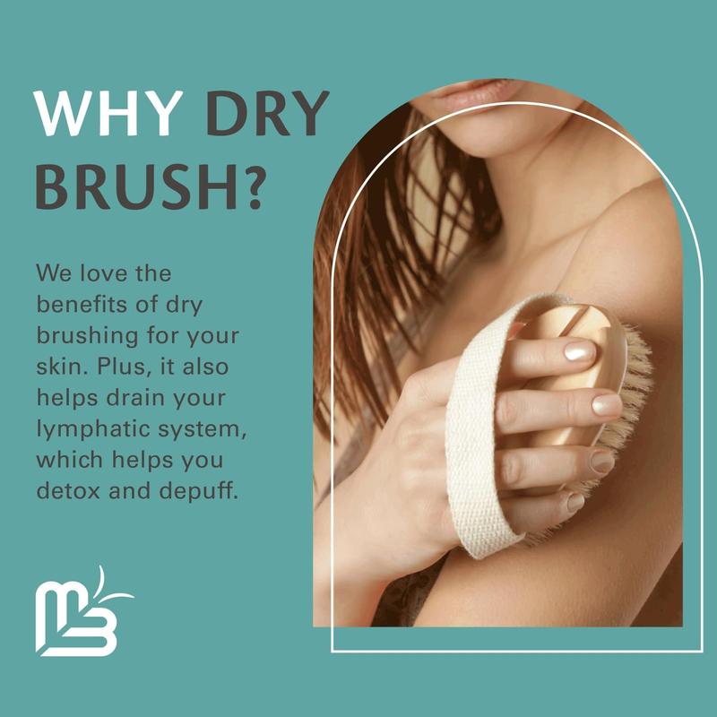 Wooden Firm Dry Brush & Shower Brush for Body Care- Handheld Back Scrubber Body Brush Exfoliator & Dead Skin Remover for Men & Women by M3 Naturals