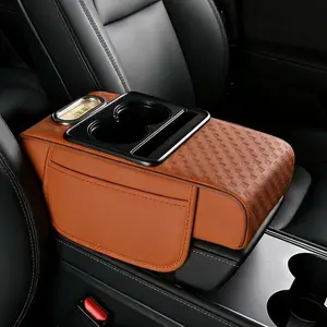 Car Center Console Armrest Pillow, 2 Side Storage Bag Cup &Phone Holder, Auto Armrest, Universal Fit ,Memory FoamLeather 4 in 1 Vehicle Arm Rest Cover with Tissue Box, console storage box pillow cushion