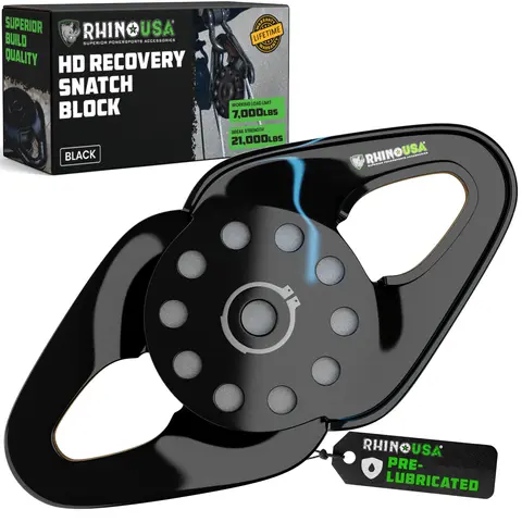 Rhino USA Snatch Block for Winch Recovery Heavy Duty 13.5 Ton Break Strength, Compact Offroad Accessory for Jeep & More, Use with Tree Saver Tow Strap