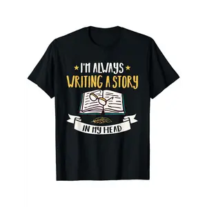 T-shirt featuring stories from writers, authors, novelists, editors, and wordsmiths; suitable for unisex outdoor wear; 100% cotton.