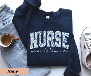 [Sale Up To 50%] Nurse Practitioner Sweatshirt Nurse Appreciation Gift Blue Toile NP Sweatshirt Nurse Graduation Gift NP Nurse Sweatshirt Nursing Student, Nurse Week, streetwear graphic tee