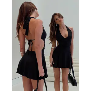 Maeva Halter Mini Dress Black