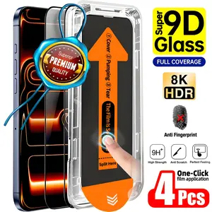 4pcs Ultra HD Clear Tempered Glass Screen Protector with Install Kit Auto-Alignment Kit Compatible with iPhone 17 Pro Max/17 Air/16 Pro Max/16 Pro/16 Plus/16E/16/15 Pro Max/14 Pro/13/12 Mini/11/Xs Max/XR, Full Coverage, Anti-Fingerprints, Anti-Fall