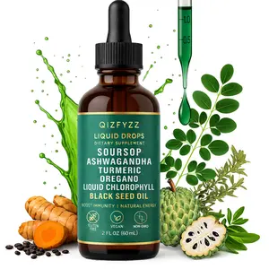 Qizfyzz 10-in-1 Soursop Bitters Liquid Drops – Nori Moringa, Turmeric, Black Seed Oil, Oregano & Ashwagandha Herbal Blend for Immune Support & Overall Wellness, Vegan, Non-GMO, 2 fl oz