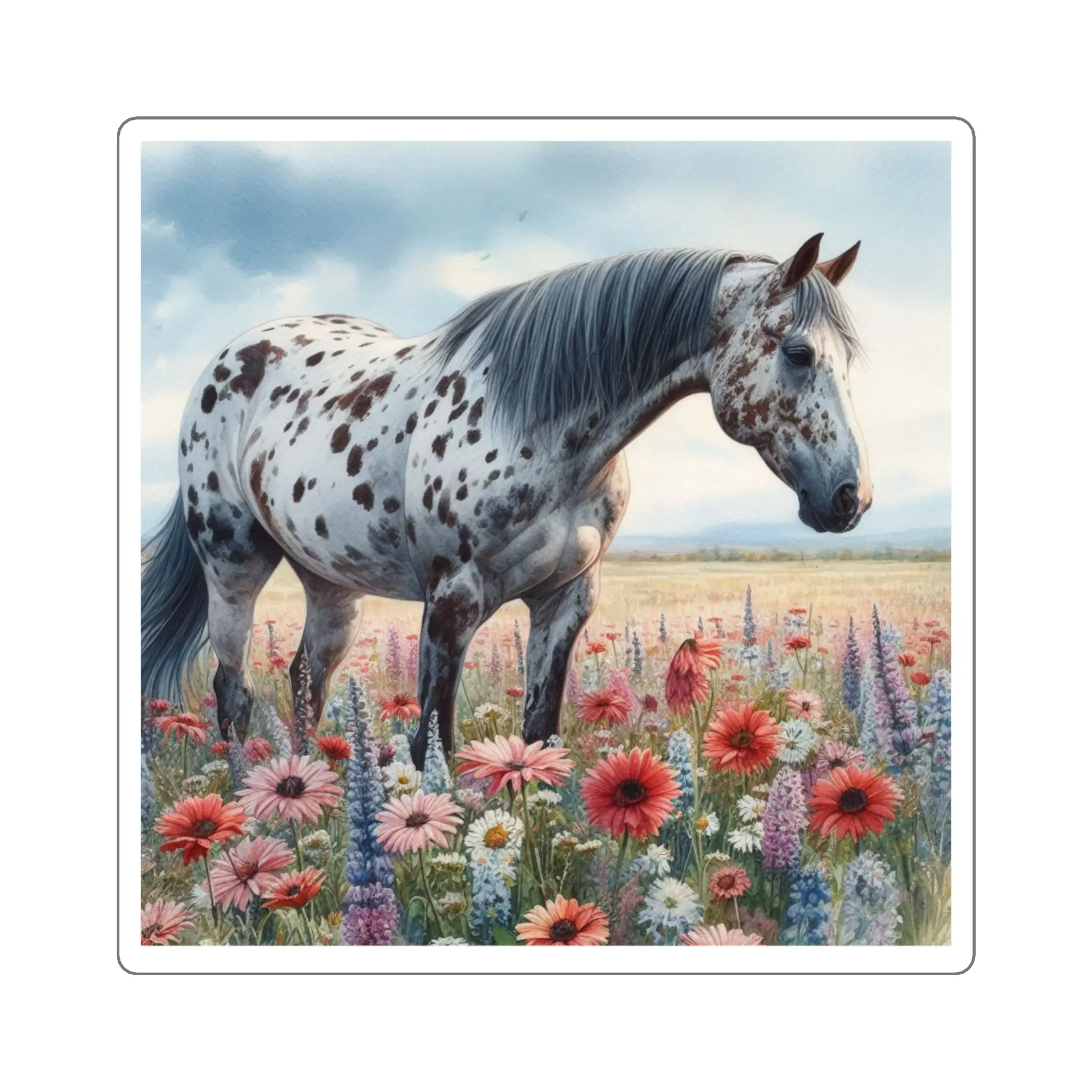 Appaloosa Horse Flower Field Sticker - Equestrian Decor