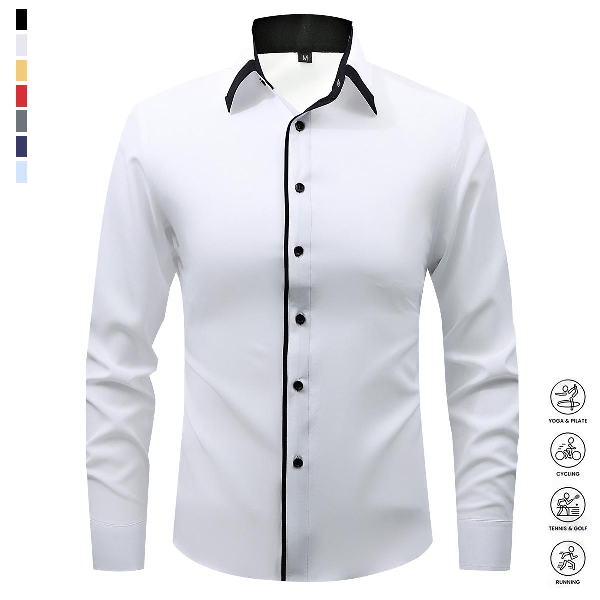 Pack of 5 Casual Color Block Men's Long Sleeve Button Down Shirt, Men's Spring & Autumn Mature Shirt