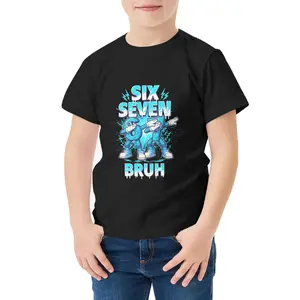 Italian-style funny emoji T-shirt for boys, featuring a fun 67 emoji gesture robot number print crew neck top. Perfect gift for game day parties, soft crew neck T-shirt, comfortable for everyday wear, suitable for toddlers, teenagers and children.
