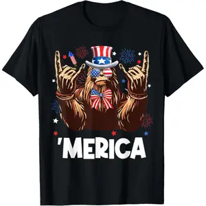 Summer t Shirts [Cotton graphic tees] men gifts Casual short sleeve tops Funny Merica Rock American Flag Patriotic July 4th T-Shirt