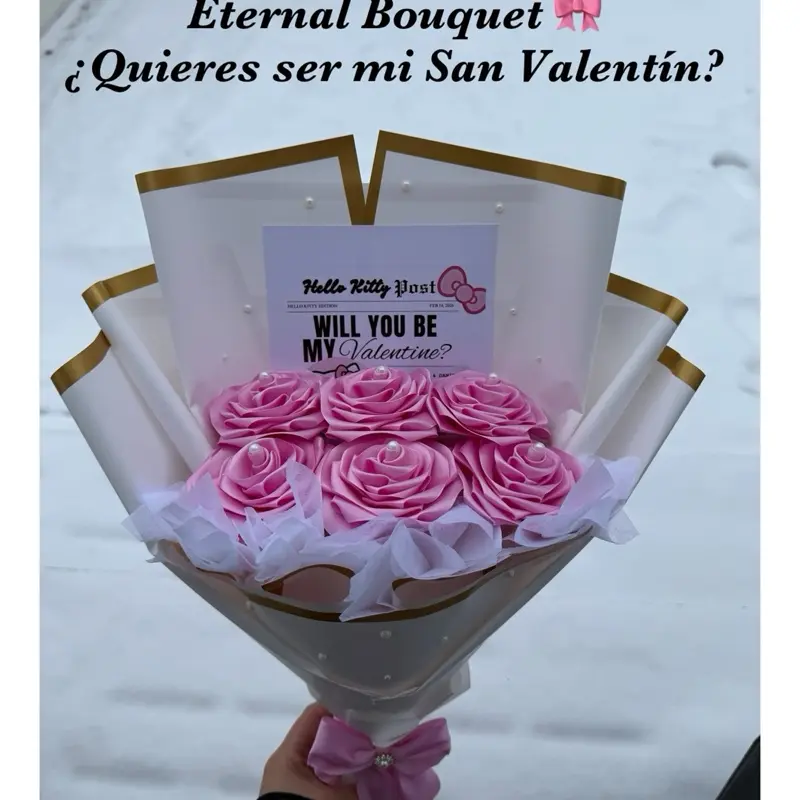 Eternal Bouquet "Gatita" - Pink Rose Bouquet Postcard for Valentine's Day